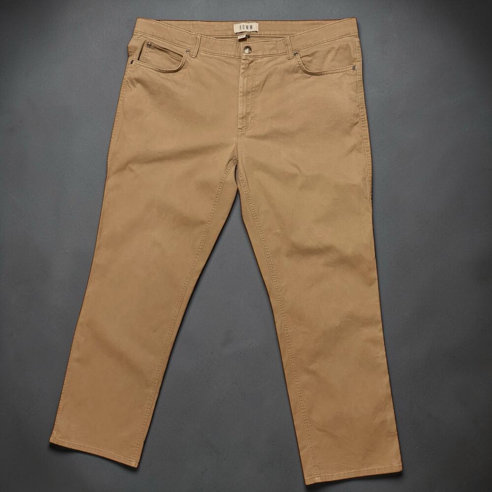 ROWM Chino 5 Pocket Pants Mens Peanut Brown Straight Leg Stretch Khakis 42/32